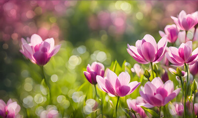 Obraz premium Sunny spring field: Vibrant flowers under the sun