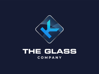 Fototapeta premium Letter A glass service company icon, vector blue crystal glass works symbol or construction