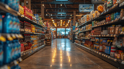 Fototapeta premium Shelves in a grocery supermarket