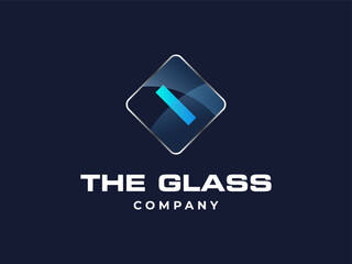 Letter A glass service company icon, vector blue crystal glass works symbol or construction