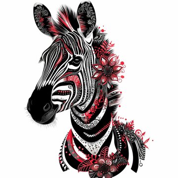 Zebra head, illustration on white background, generative ai