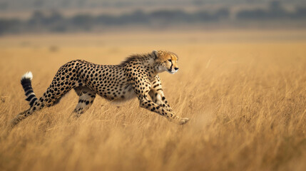 Cheetah in serengeti national park in motion while running
