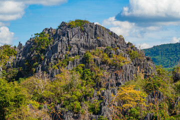 Aerial panorama of Thailand's  National Park, there is a well-known tourist destination with views of the forest and limestone mountain.
