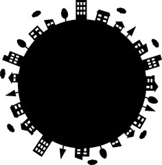 円形に並んだ街並みのシルエット