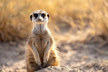 Fototapeta premium Meerkat on the lookout guard duty in african savanna