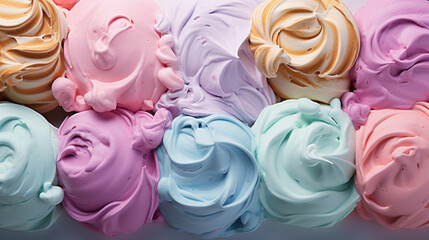 Assorted pastel color ice cream scoops with sprinkles closeup food background