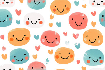 Pastel Seamless Pattern of Smiling Faces