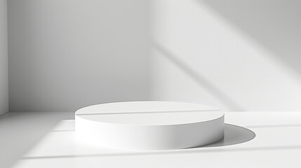 White realistic 3D round podium with natural light in studio for product promotion and advertising. Generative AI