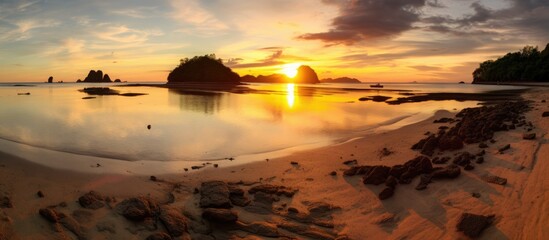 Fototapeta na wymiar Panorama of a sunset on the beach