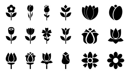 set of black and white flowers roses leaf floral nature tree oak icons vector illustration 