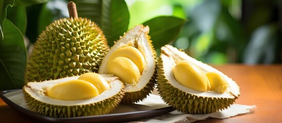 cut half durian fruit isolated white background