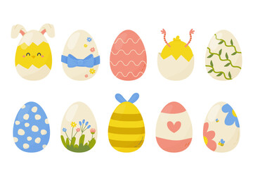 set of easter cute eggs simple hand drawn eggs on white background. For your design, print, postcard