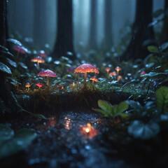 The Mysterious atmosphere of a fairy forest in macro details.