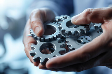 A businessman holds in his hand the gears indicating the mechanism of business calendar