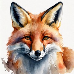 Fototapeta premium Watercolor illustration of orange fox. Wild animal.