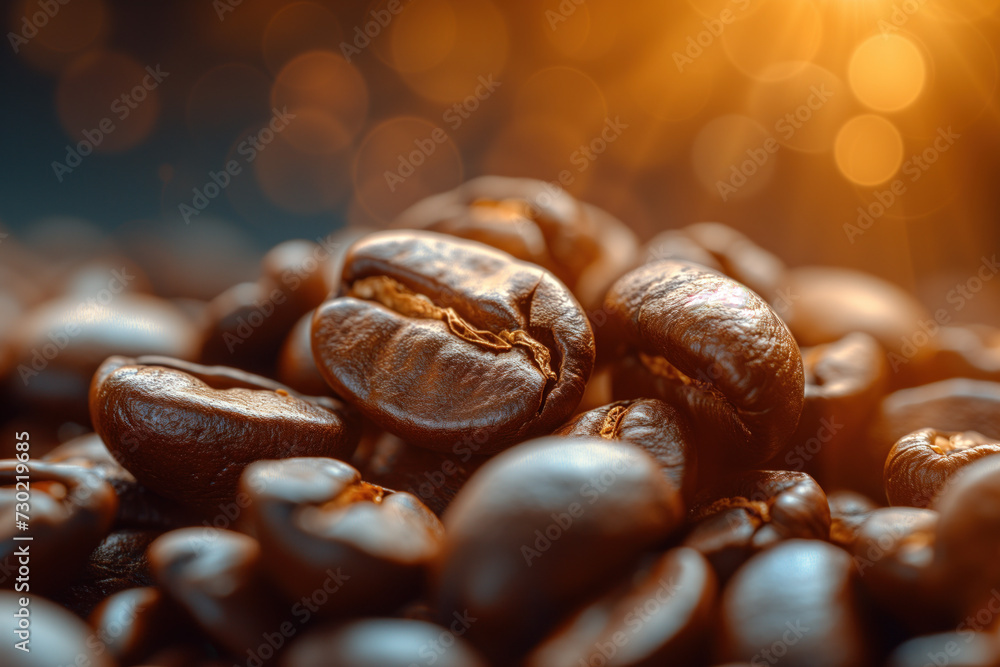 Poster coffee beans close up. background image. created with generative ai technology