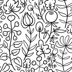 black and white floral herbal seamless abstract pattern background fabric fashion design print wrapping paper digital illustration art texture textile wallpaper colorful apparel image 