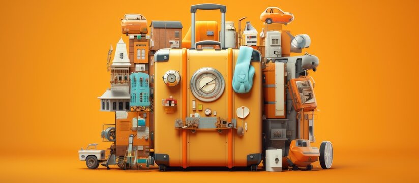 Travel and tourism concept.orange background of luggage