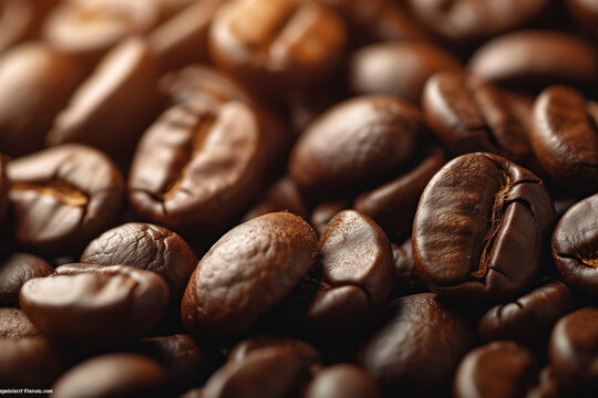 Coffee beans close up. Background image. Created with Generative AI technology