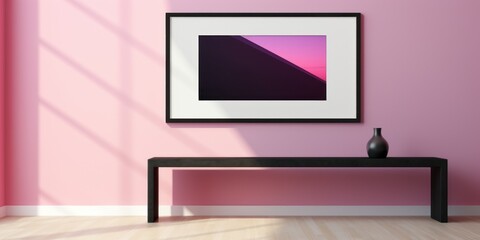 A template mock-up frame on a wall with a shadow, in the style of minimalistic modern interior
