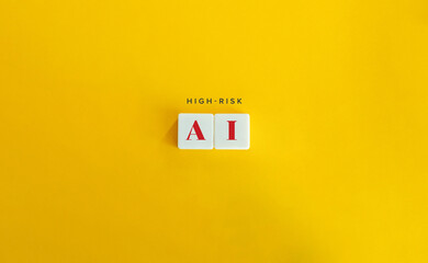 High-risk AI Banner. Letter Tiles on Yellow Background. Minimal Aesthetics.