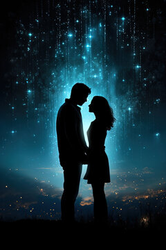 Verliebtes Paar am Abend unter den Sternen