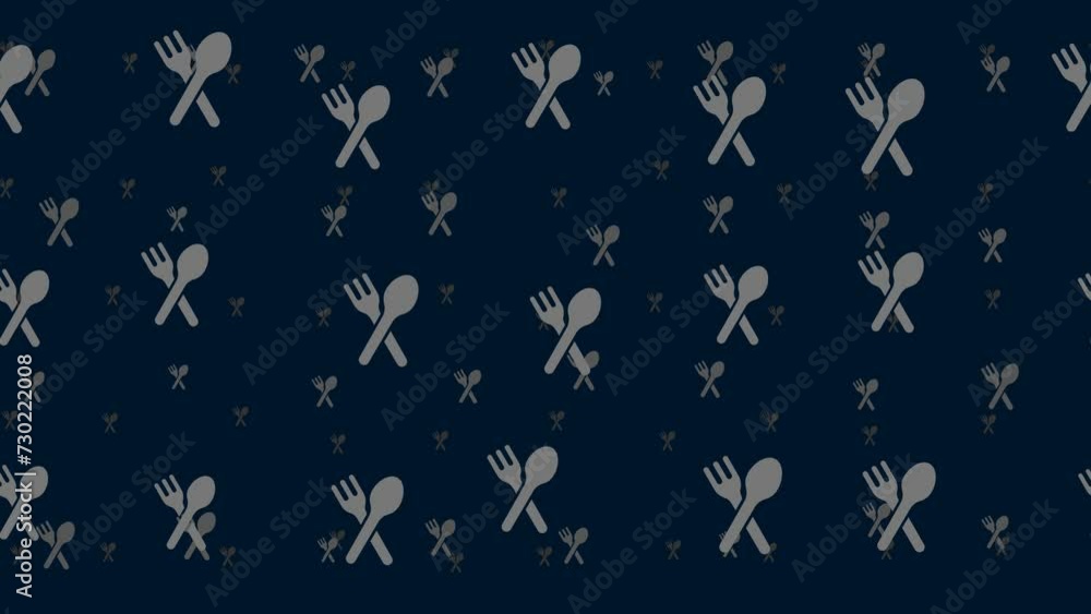 Poster dinner time symbols float horizontally from left to right. parallax fly effect. floating symbols are
