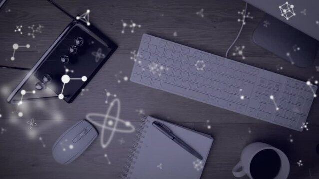 Animation of molecules over items on desk