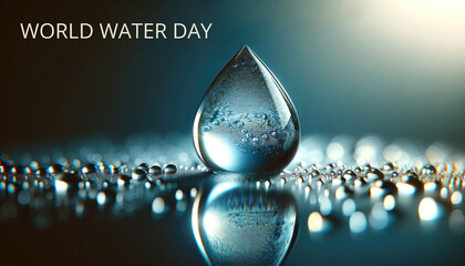 A single water droplet highlighted against a reflective surface, symbolizing World Water Day.