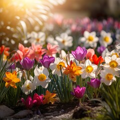 Ein Hintergrund mit bunten Frühlingsblumen