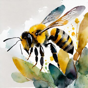 Watercolor painting of bee. Abstract hand drawn illustration.