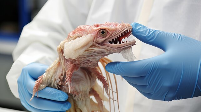A geneticist examining a mutated animal specimen