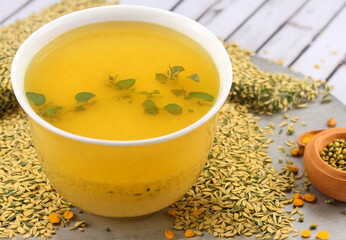 Egyptian fenugreek yellow tea or Methi Dana drink