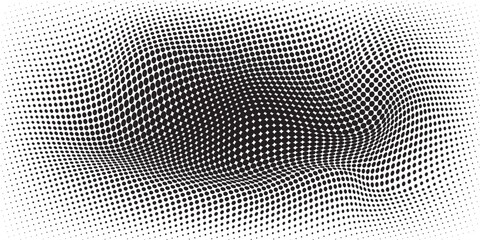 Black and white dotted halftone background.