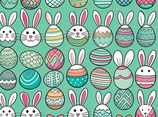 Colorful Easter eggs and Easter bunnies, symbolizing spring and festive celebrations. Spring Easter composition. Happy Easter. Easter concept, culture, watercolor, banner, wallpaper, wrapping, card