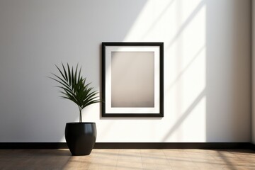 Fototapeta na wymiar A template mock-up frame on a wall with a shadow, in the style of minimalistic modern interior