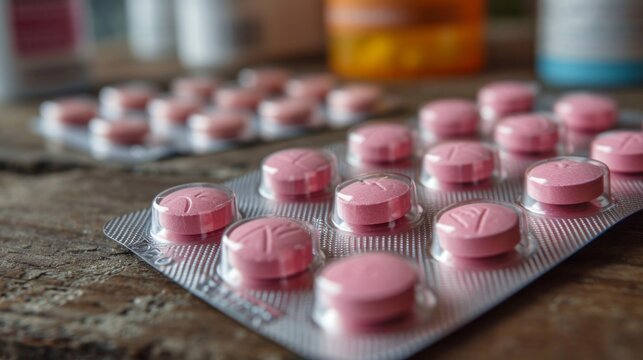 Close-Up of Abortion Pills in Blister Pack. Blister pack containing abortion pills, reflection and detail of the medication used for medical terminations