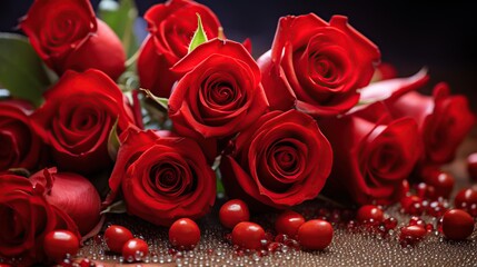 Bouquet of red roses on a dark background. Valentine's Day