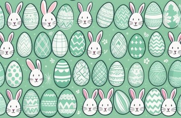 Colorful Easter eggs and Easter bunnies, symbolizing spring and festive celebrations. Spring Easter composition. Happy Easter. Easter concept, culture, watercolor, banner, wallpaper, wrapping, card