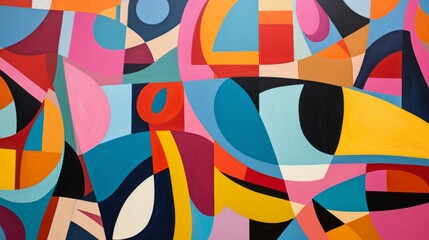 Abstract geometric shapes interwoven in a palette of lively colors
