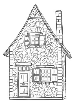 recommend clip art: forest house outline illustration, coloring book page