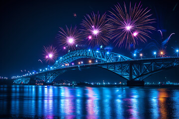 Fototapeta na wymiar Night Sky Illuminated by Colorful Fireworks Display