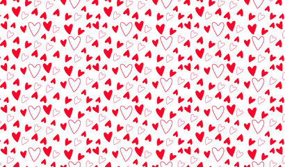 hand drawn red hearts seamless pattern