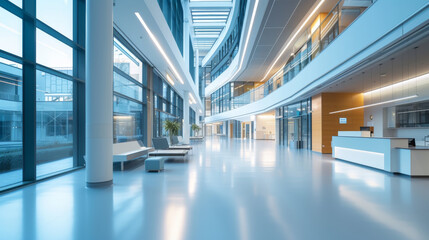 Modern architecture office corridor of business building with bright and minimalistic design