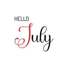 Hello July lettering. Elements for invitations, posters, greeting cards. Seasons Greetings. Eps10 vector illustration.