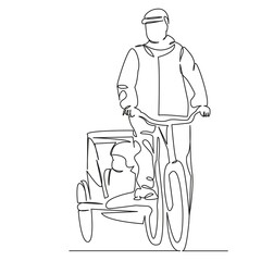 dad on a bicycle carrying a child in a stroller