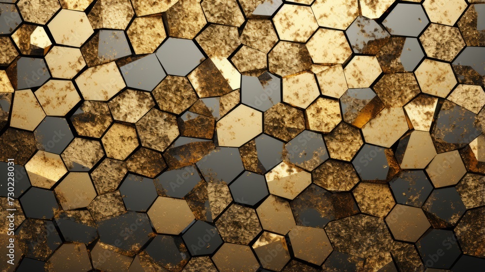 Poster detailed close up of a wall adorned with a mesmerizing pattern of hexagonal tiles