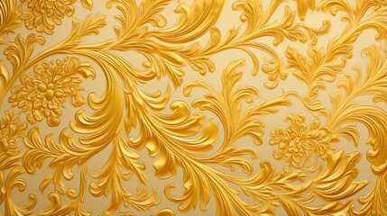 Luxurious gold wallpaper with an intricate floral pattern