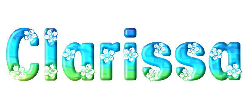 Clarissa - multicolor - written with engraved typical Hawaiian hibiscus flowers- ideal for websites, e-mail, sublimation greetings, banners, cards, t-shirt, sweatshirt, prints, cricut,
