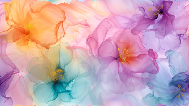 vibrant pastel alcohol ink floral pattern with dynamic color flow
